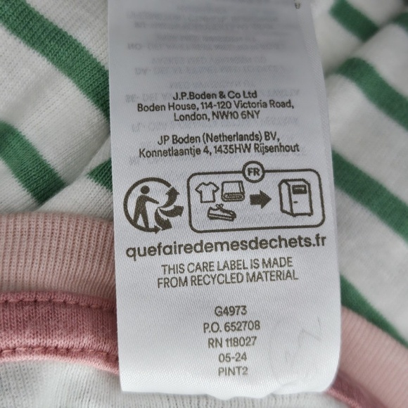 Girls Mini Boden Green and White Stripes 2 Piece Pajama Set Size 11Y 146 cm - Picture 6 of 11